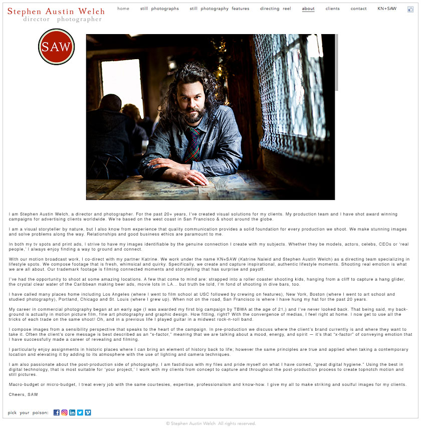 Stephen Austin Welch director photographer sawphoto website all about SAW<